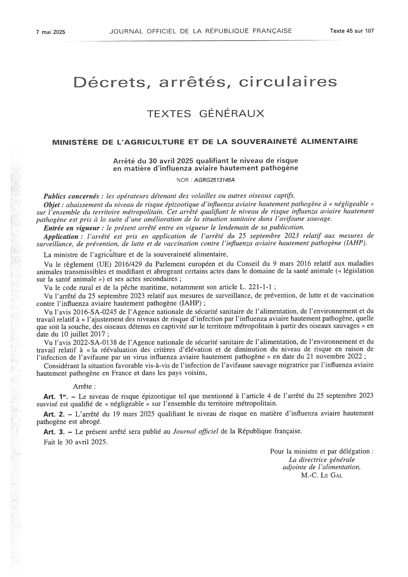 arrêté influenza